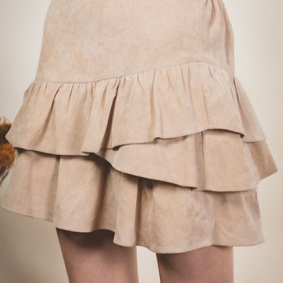 Corduroy mini skirt with ruffled hem - Picture 1 of 9
